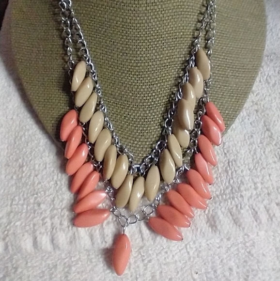 Silvertone orange cream bead chain necklace fall - Picture 1 of 3